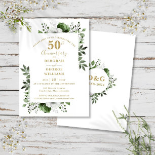 Elegant Gold Greenery 50. Hochzeitstag Einladung