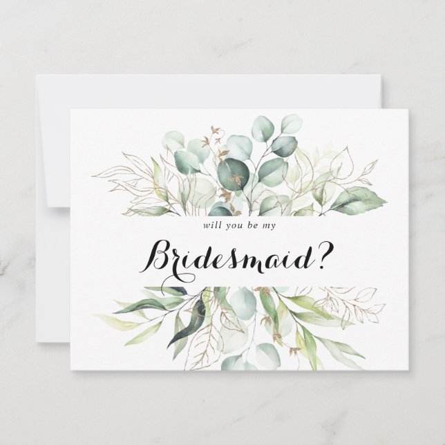 Elegant Gold Greenery Bridesmaid Vorschlag Mitteilungskarte (Vorderseite)