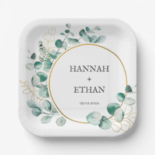 Elegant Gold Greenery Eukalyptus Personalisiert Pappteller