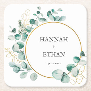 Elegant Gold Greenery Eukalyptus Personalisiert Rechteckiger Pappuntersetzer