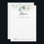 Elegant Gold Greenery Moderne Kalligraphie Hochzei Hinweiskarte<br><div class="desc">Diese elegante goldgrüne moderne kalligraphische Hochzeitsratenkarte ist ideal für eine einfache Hochzeit. Das Design ist mit handgezeichnet Gold- und botanisch-grünen Eukalyptus-Blätter ausgestattet, die künstlerische Schönheit inspirierend. Diese Karten sind ideal für Hochzeiten, Brautparty, Babydusche, Graduiertenfest u.v.m. Personalisieren Sie die Karten mit den Namen der Braut und Bräutigam, den Eltern, die Sie...</div>