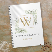 Elegant Gold Greenery Monogram Rezept Cookbook