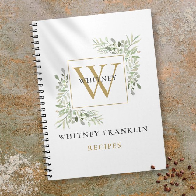 Elegant Gold Greenery Monogram Rezept Cookbook Notizblock (Elegant Gold Greenery Monogram Recipe Cookbook Notebook)