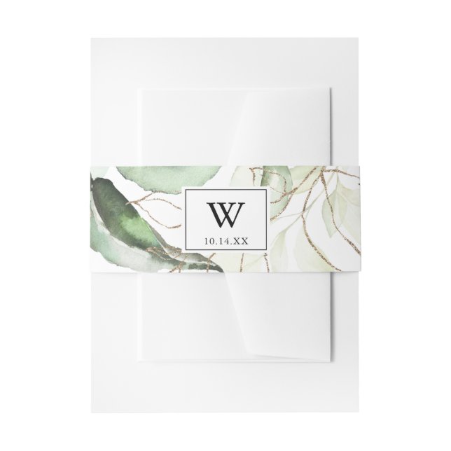 Elegant Gold Greenery Monogram Wedding Einladung Einladungsbanderole (Vorderseite Beispiel)