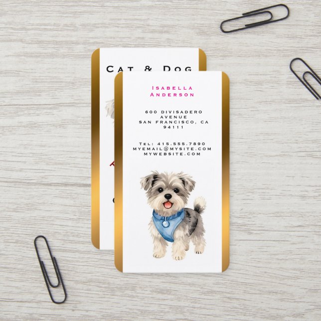 Elegant Gold Grooming Pet Personalized Collection Visitenkarte (Vorderseite/Rückseite Beispiel)