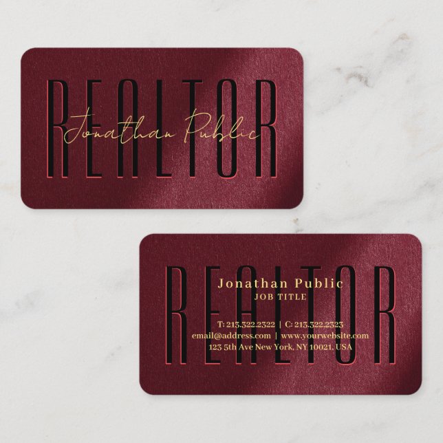 Elegant Gold Handwriting Script Name Realtor Visitenkarte (Vorne/Hinten)