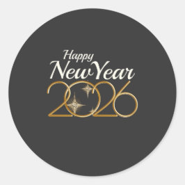 Elegant Gold “Happy New Year 2026” Black & Gold  Runder Aufkleber