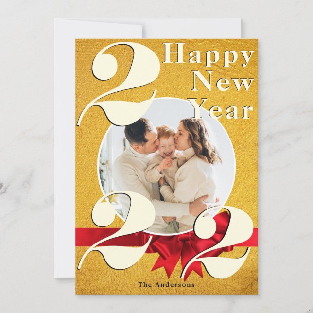 Elégant Gold Happy New Year Custom 2022 Carte phot (Devant)
