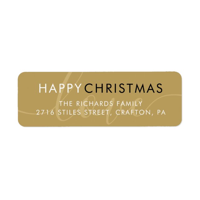 Elegant Gold Happy Weihnachts-Script-Rücksendeadre (Vorne)