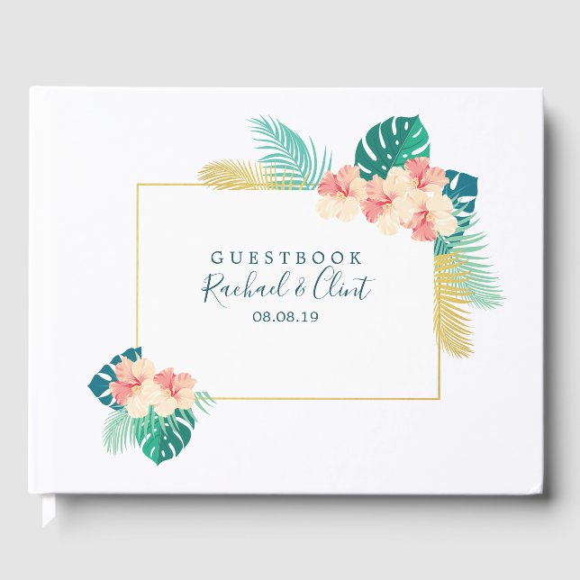 Elegant Gold Hawaiian Hibiskus Wedding Gästebuch (Vorderseite)