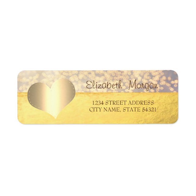 Elegant, Gold Heart, Bokeh-Adressetikett (Vorne)