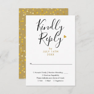 Elegant Gold Heart Chic Script Wedding RSVP