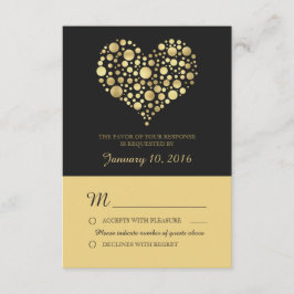 Elegant Gold Heart Dusty Black Wedding RSVP Karte