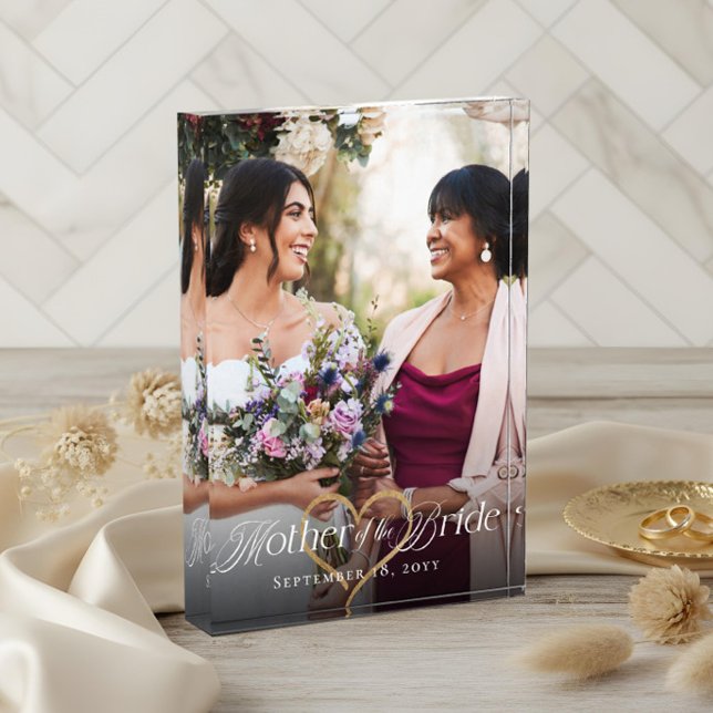Elegant Gold Heart Mother of the Bride Keepake Fotoblock (Elegant Gold Heart Mother of the Bride Keepsake Photo Block)