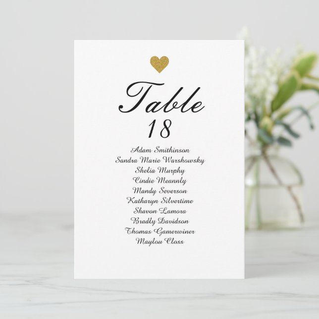 Elégant Gold Heart Numéro de table Seigneurs Carte (Debout devant)