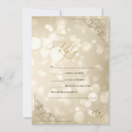 Elegant Gold Hearts Frame Bokeh RSVP Einladung