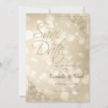 Elegant Gold Hearts Frame Bokeh Save The Date
