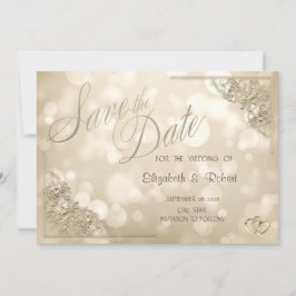 Elegant Gold Hearts Frame Bokeh Save The Date