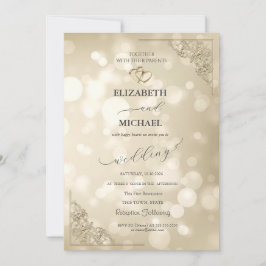 Elegant Gold Hearts Frame Bokeh Wedding Einladung