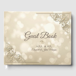 Elegant Gold Hearts Frame Bokeh Wedding Gästebuch