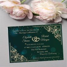 Elegant Gold Hearts Frame Green Wedding