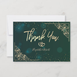 Elegant Gold Hearts Green Dankeschön Card Dankeskarte