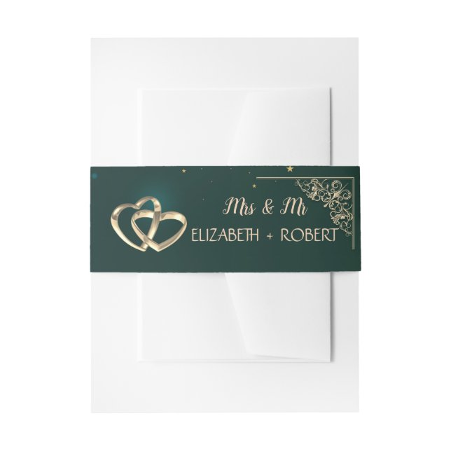 Elegant Gold Hearts grün Einladungsbanderole (Vorderseite Beispiel)