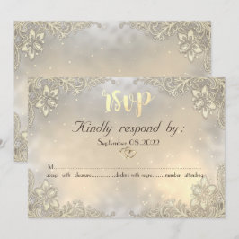 Elegant Gold Hearts Lace Wedding RSVP Einladung