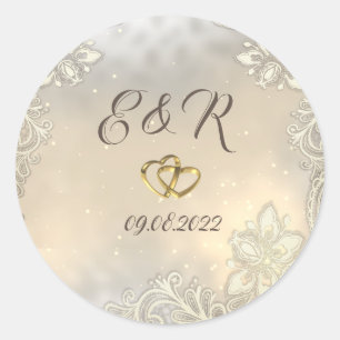 Elegant Gold Hearts Lace Wedding Runder Aufkleber