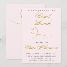 Elegant Gold Hearts Pink Bridal Brunch Einladung