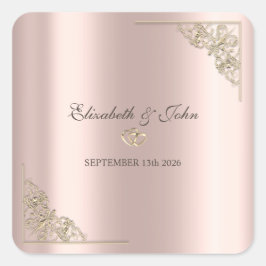 Elegant Gold Hearts Rose Gold Wedding  Quadratischer Aufkleber
