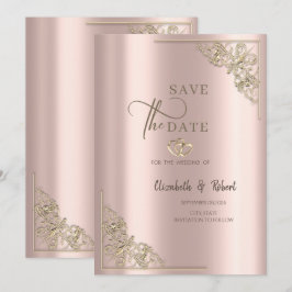 Elegant Gold Hearts Rose Gold Wedding Save The Date