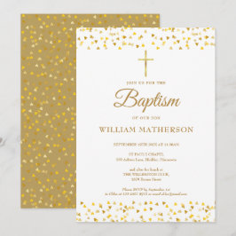 Elegant Gold Hearts Taufe Christening  Einladung