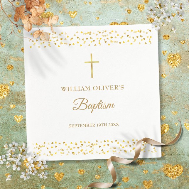 Elegant Gold Hearts Taufe Christening Serviette (Elegant Gold Hearts Baptism Christening Napkins)