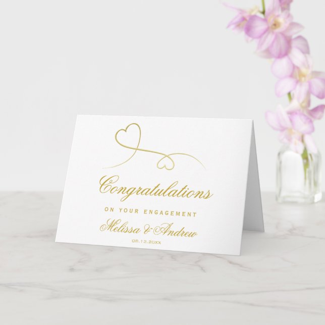Elegant Gold Hearts | Verlobung Glückwunsch Karte (Orchidee)