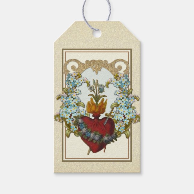 Elegant Gold Heiliges Herz Jesus Floral Religiös Geschenkanhänger (Vorderseite)