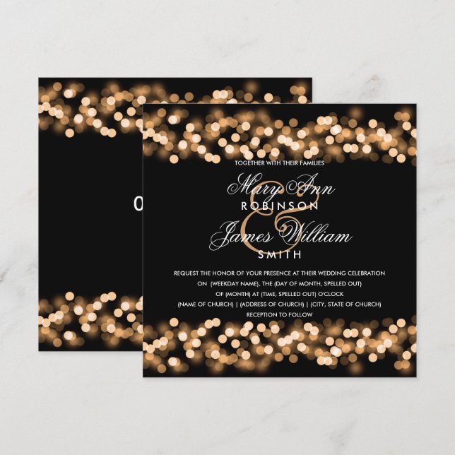 Elegant Gold Hollywood Glam Wedding Einladung (Vorne/Hinten)