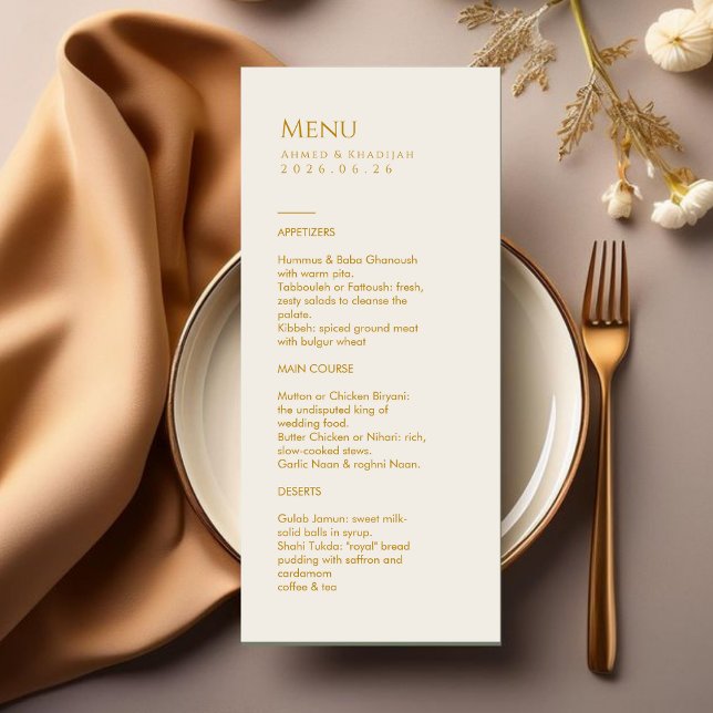 Elegant Gold Islamic Wedding Menu Card Flat Menu Menükarte (Von Creator hochgeladen)