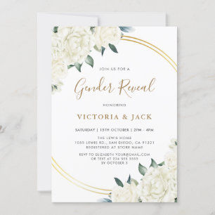 Elegant Gold Ivory Blumengrün Gender Reveal Einladung