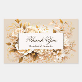 Elegant Gold & Ivory Floral Wedding Vielen Dank Rechteckiger Aufkleber