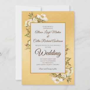 Elegant Gold Ivory Vintag Floral Luxury Wedding Einladung