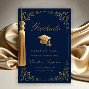 Elegant Gold Ivy Grad Cap Navyl Blue Abschluss Ankündigung