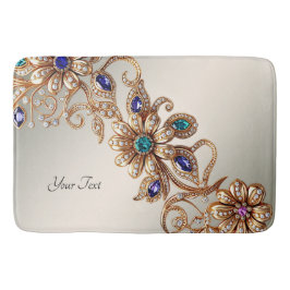 Elegant Gold Jewel Flowers Bath Mat Badematte
