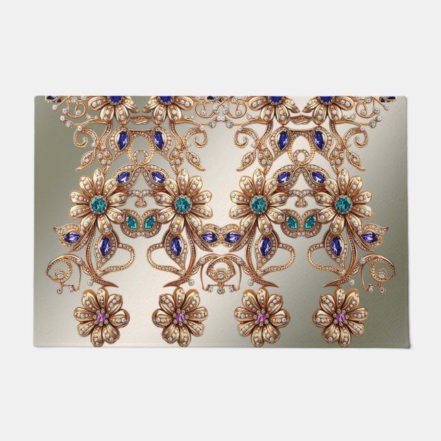 Elegant Gold Jewel Flowers Doormat Fußmatte (Vorderseite)