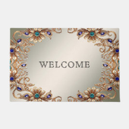 Elegant Gold Jewel Flowers Doormat Fußmatte