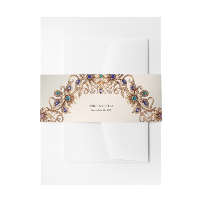 Elegant Gold Jewel Flowers Invitation Belly Band (Vorderseite Beispiel)