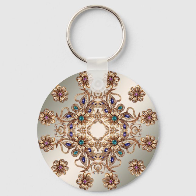 Elegant Gold Jewel Flowers Keychain Schlüsselanhänger (Vorderseite)