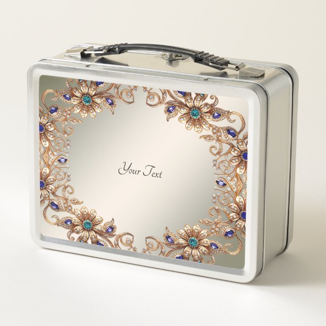 Elegant Gold Jewel Flowers Lunchbox (Rückseite)
