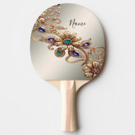 Elegant Gold Jewel Flowers Ping Pong Paddle Tischtennis Schläger