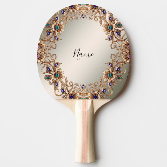 Elegant Gold Jewel Flowers Ping Pong Paddle Tischtennis Schläger (Vorderseite)